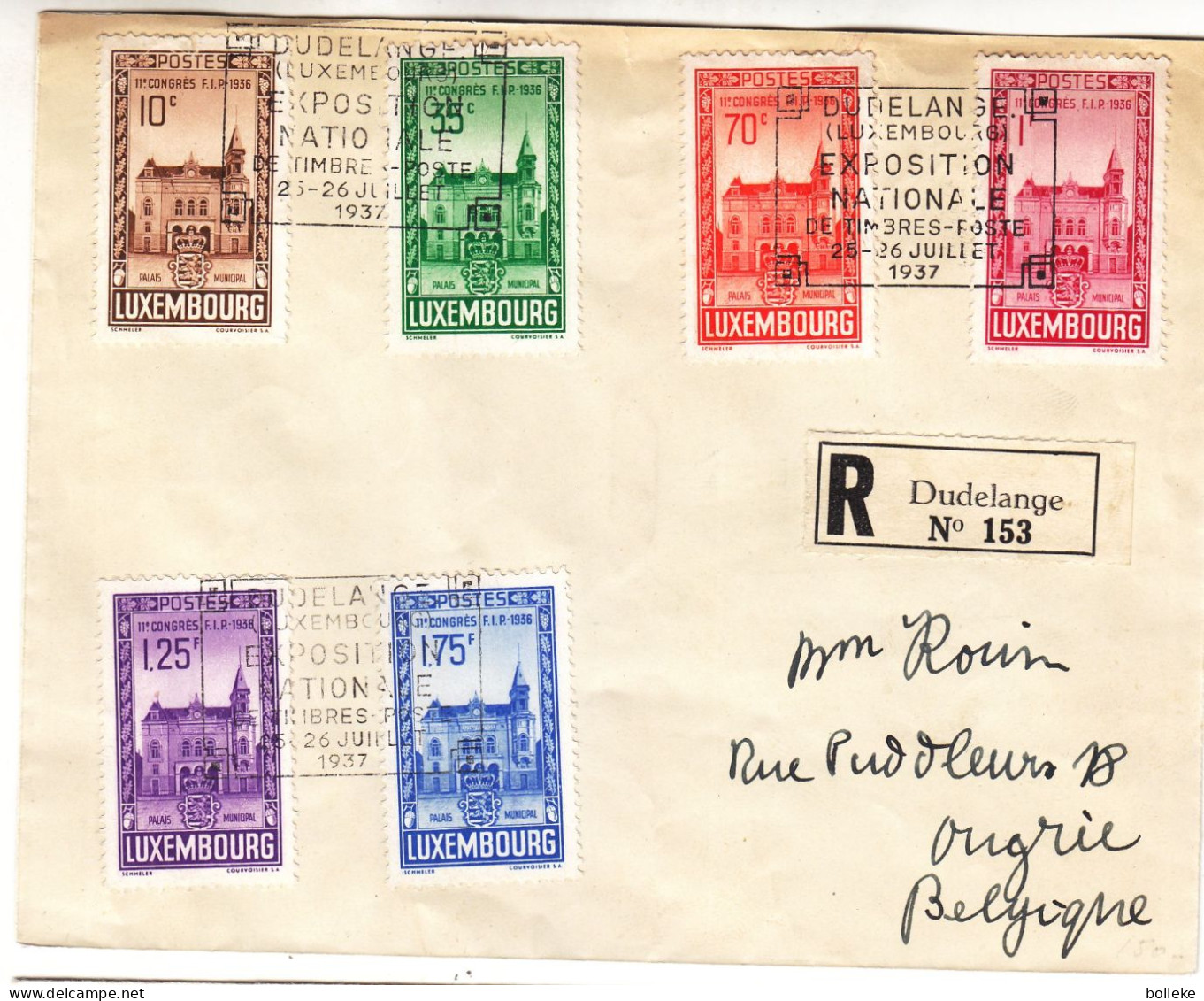 Luxembourg - Lettre Recom De 1937 ° - GF - Oblit Exposition De Dudelange - Exp Vers Ougrée - Valeur 75 Euros - Covers & Documents