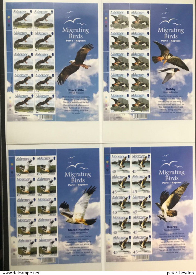 Alderney 2002 Migrating Birds 1 Raptors ~ MNH 6 Sheetlets ~ Falcon, Merlin, Buzzard - Alderney