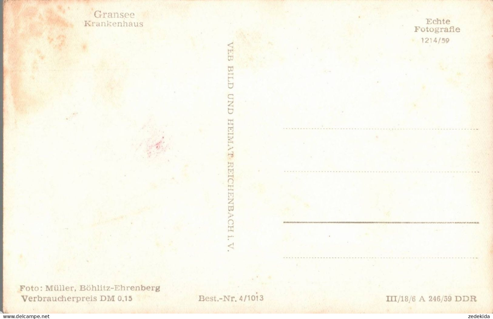 G9941 - Gransee - Krankenhaus - Verlag Reichenbach - Gransee