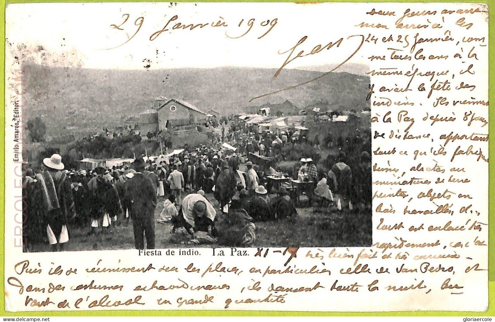 Af1348 - BOLIVIA - Vintage Postcard -  La Paz - Fiesta De Indio - 1909 - Bolivie