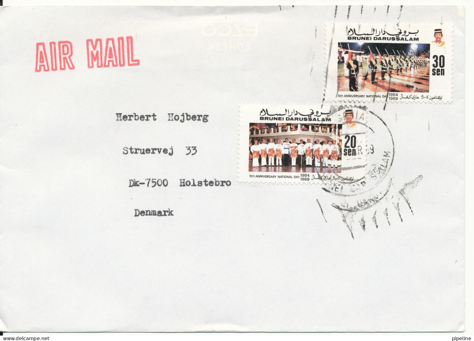 Brunei Darussalam Cover Sent To Denmark 1989 - Brunei (1984-...)