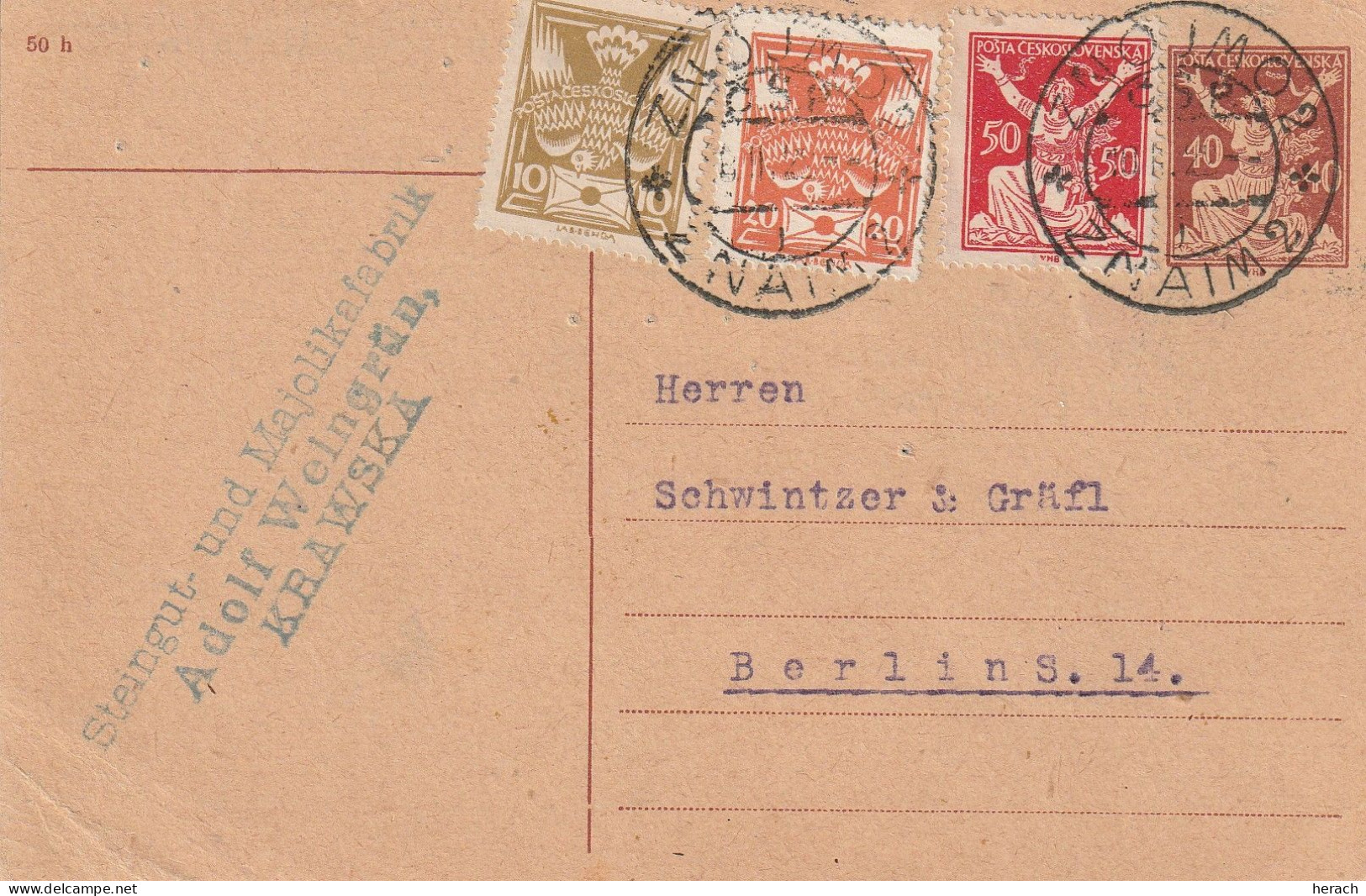 Tchécoslovaquie Entier Postal Pour L'Allemagne 1922 - Ansichtskarten