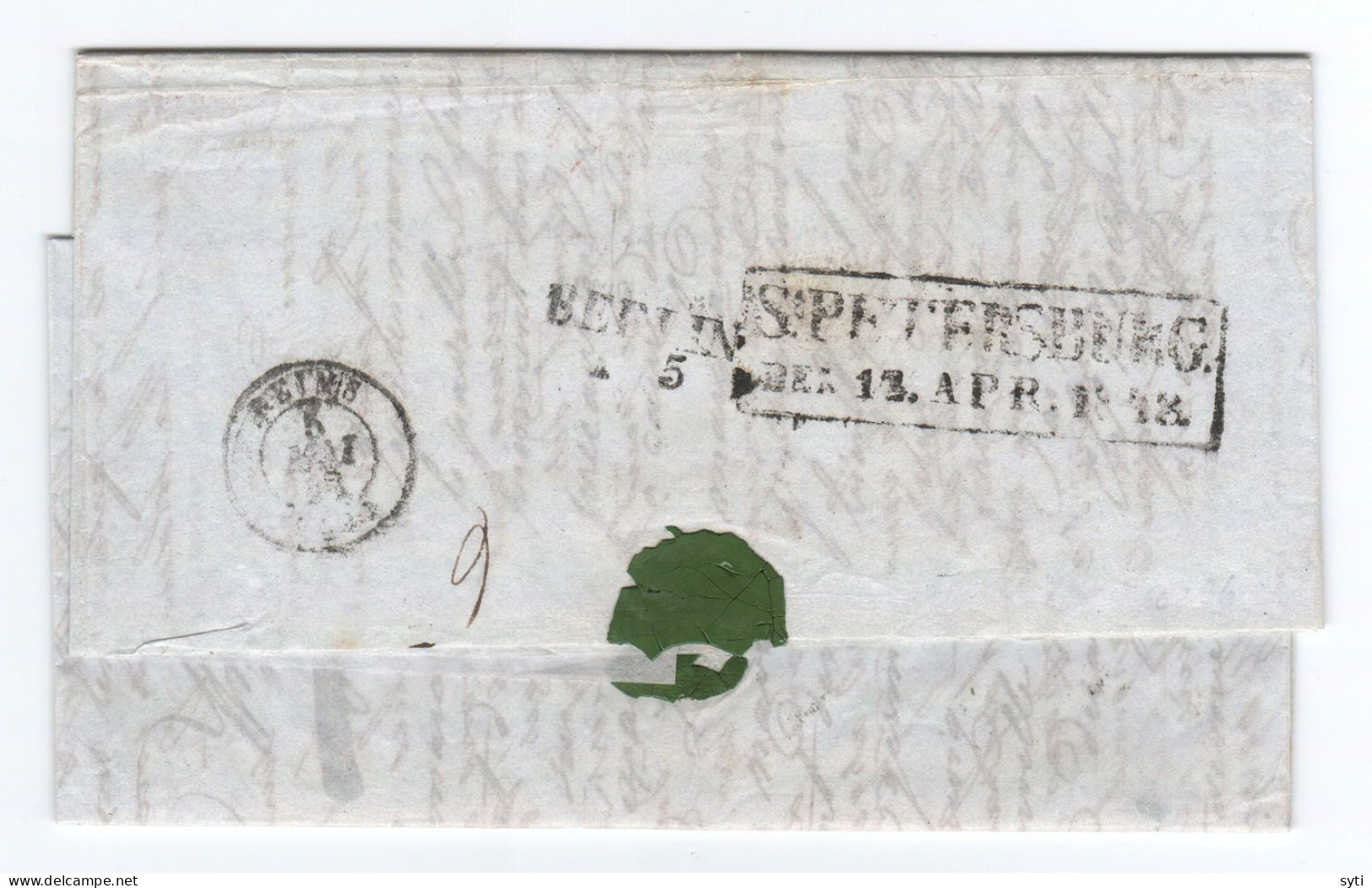 Russia 1848 Cover St. Petersburg To France Via BERLIN 1 5 AUS RUSSLAND FRANCO And “P.D.” In Black - Briefe U. Dokumente