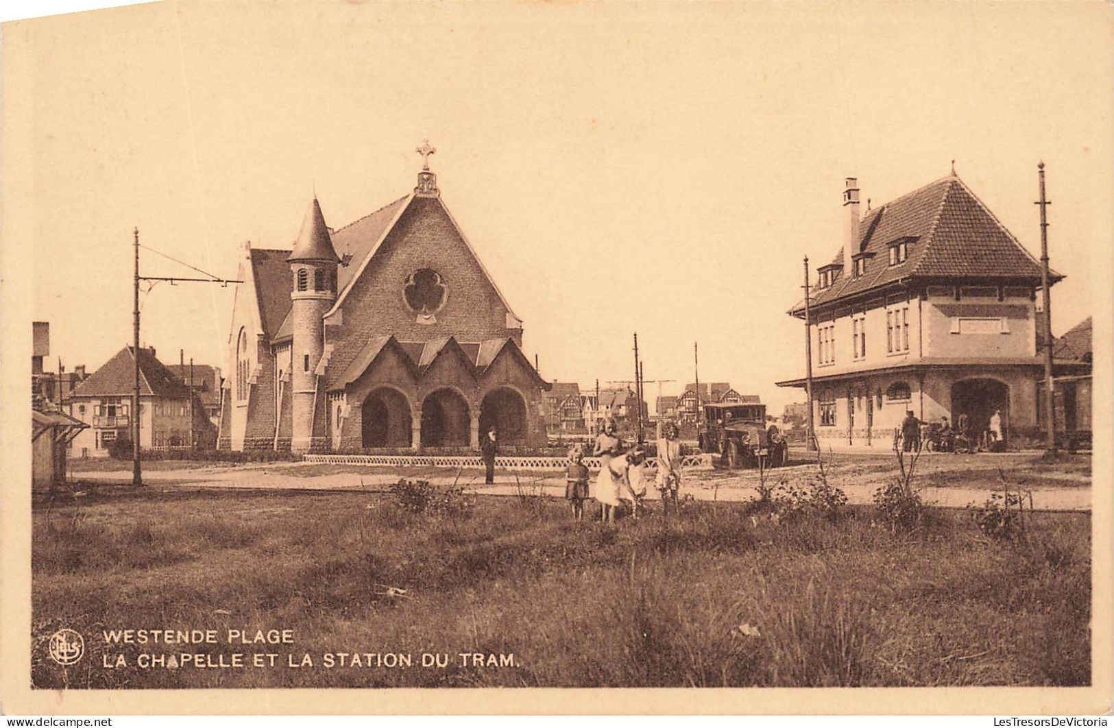 BELGIQUE - Westende Plage - La Chapelle Et La Station Du Tram - Carte Postale Ancienne - Westende