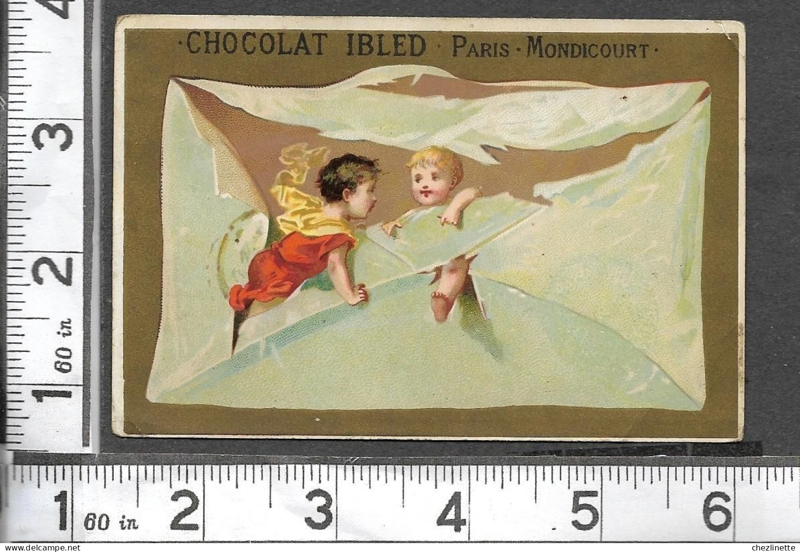 CHROMO CHOCOLAT IBLED Paris . MONDICOURT/ DES ENFANTS JOUENT DANS UNE ENVELOPPE  / RV - Ibled