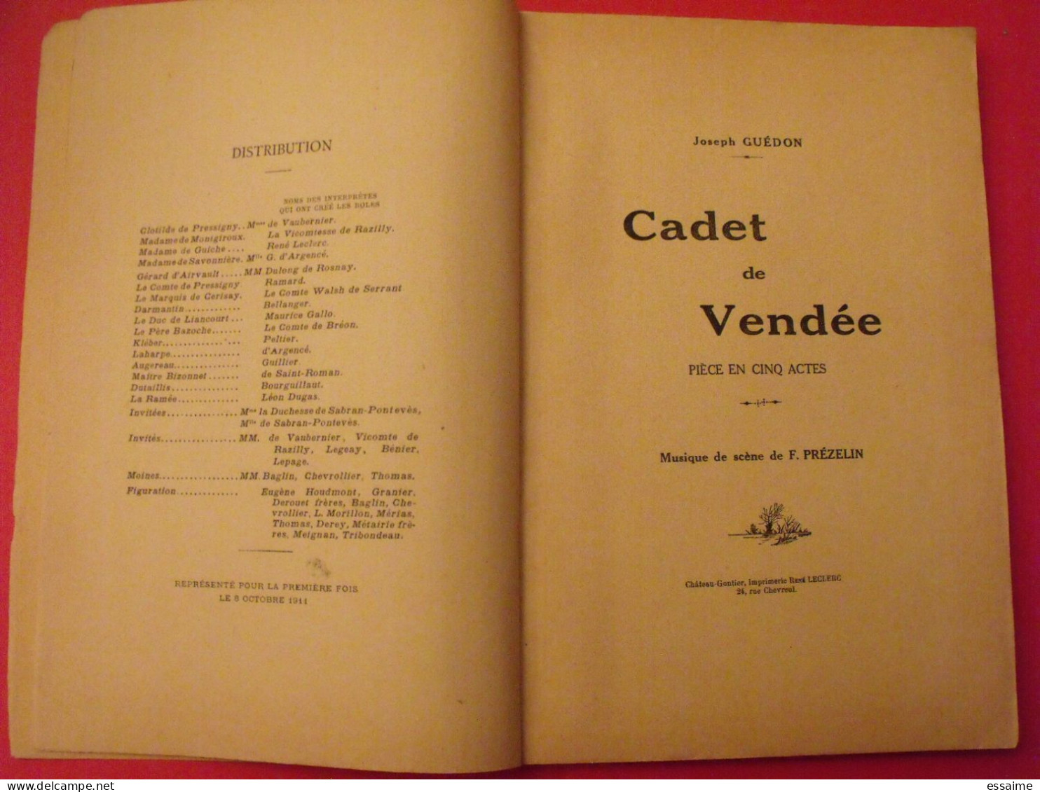 Cadet De Vendée. Joseph Guédon. F. Prézelin. Pièce De Théâtre. René Leclerc, Chateau-Gontier, Mayenne 1911 - Pays De Loire
