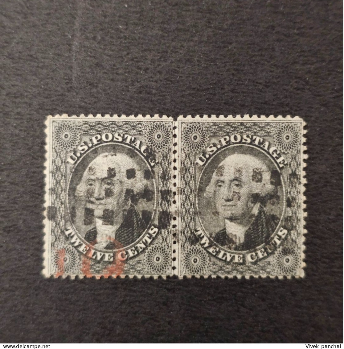 1857 US 12¢ Black Washington PAIR F/VF Scott #36 - Unused Stamps