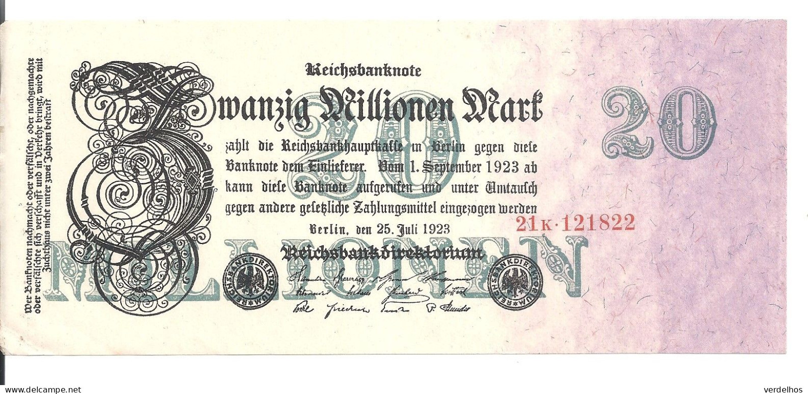 ALLEMAGNE 20 MILLIONEN MARK 1923 XF++ P 97 - 20 Millionen Mark