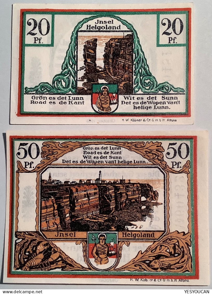 Helgoland Oktober 1919 Nicht Häufige 20pf+50pf Notgeld Scheine UNC (Notgeldschein Deutschland Deutsches Reich Heligoland - [11] Lokale Uitgaven