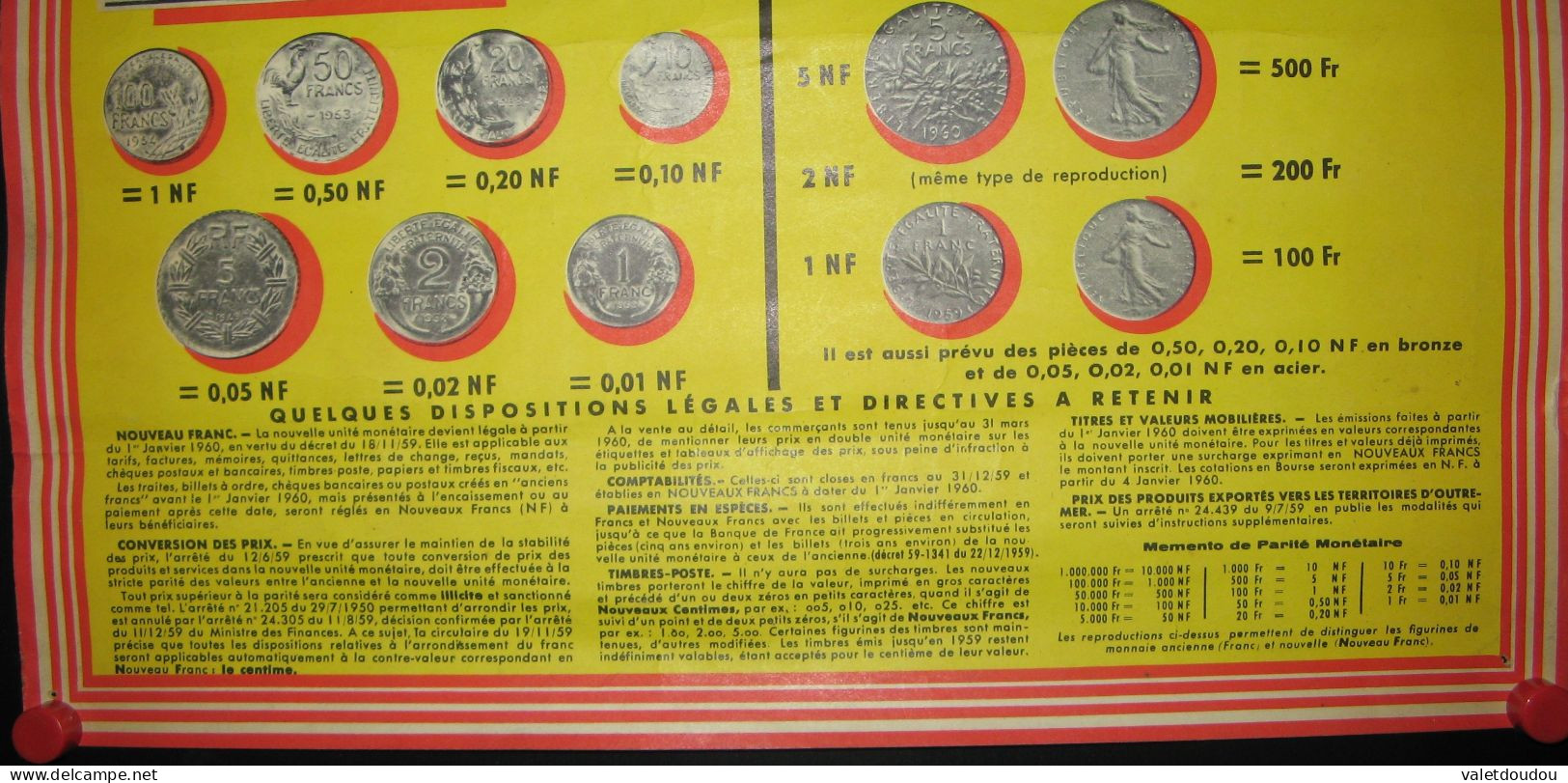 Tableau De Parité Monétaire : FRANC/Nouveau Franc 1959. - Unclassified