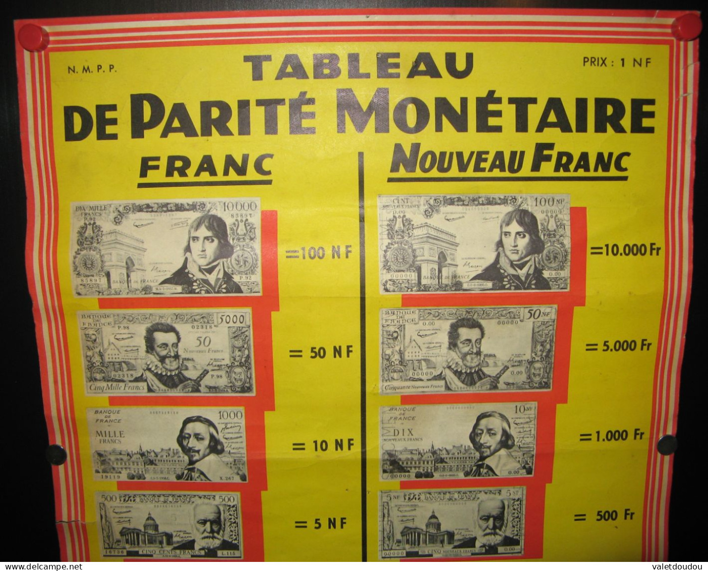 Tableau De Parité Monétaire : FRANC/Nouveau Franc 1959. - Unclassified