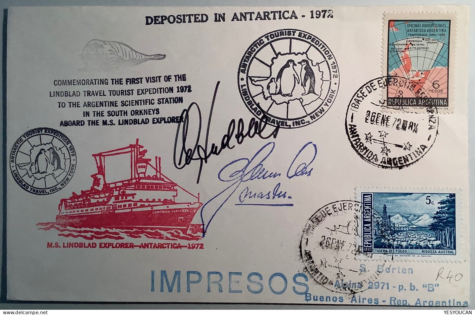 M.S LINDBLAD EXPLORER ANTARCTICA 1972 ANTARTIDA ARGENTINA BASE ESPERANZA SCARCE COVER (antarctic Polar Penguin - Autres & Non Classés