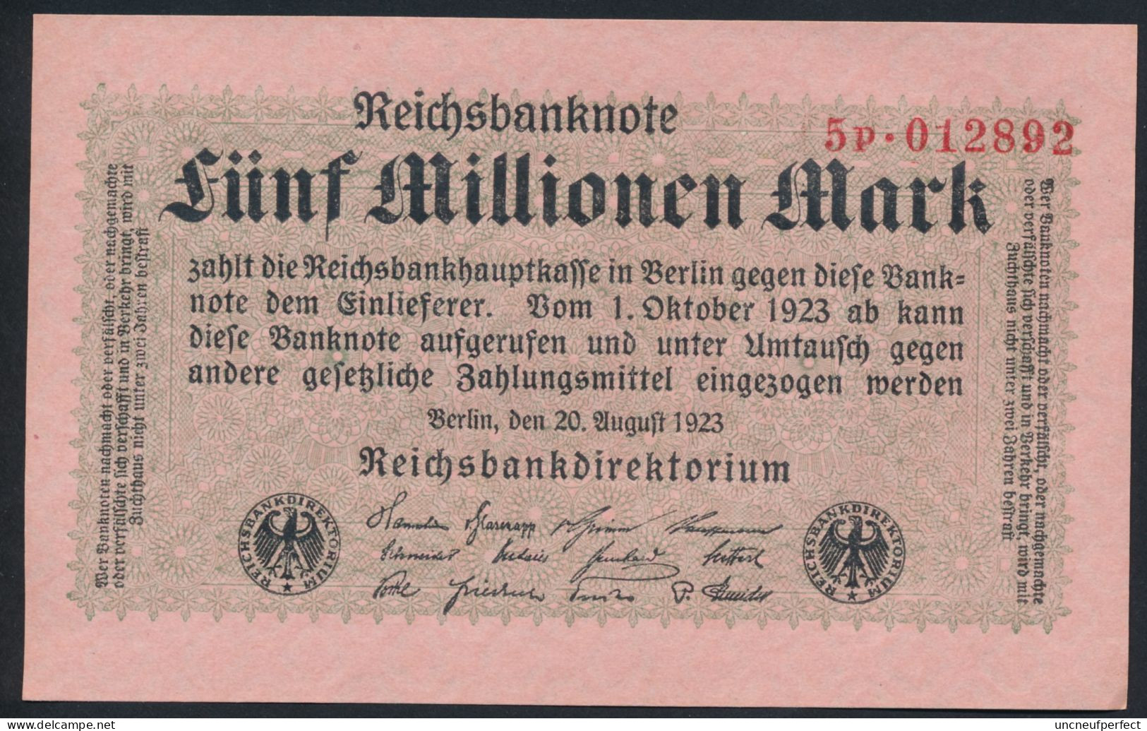 P105 Ro104b DEU-117b. 5 Million Mark 1923 UNC NEUF - 5 Millionen Mark