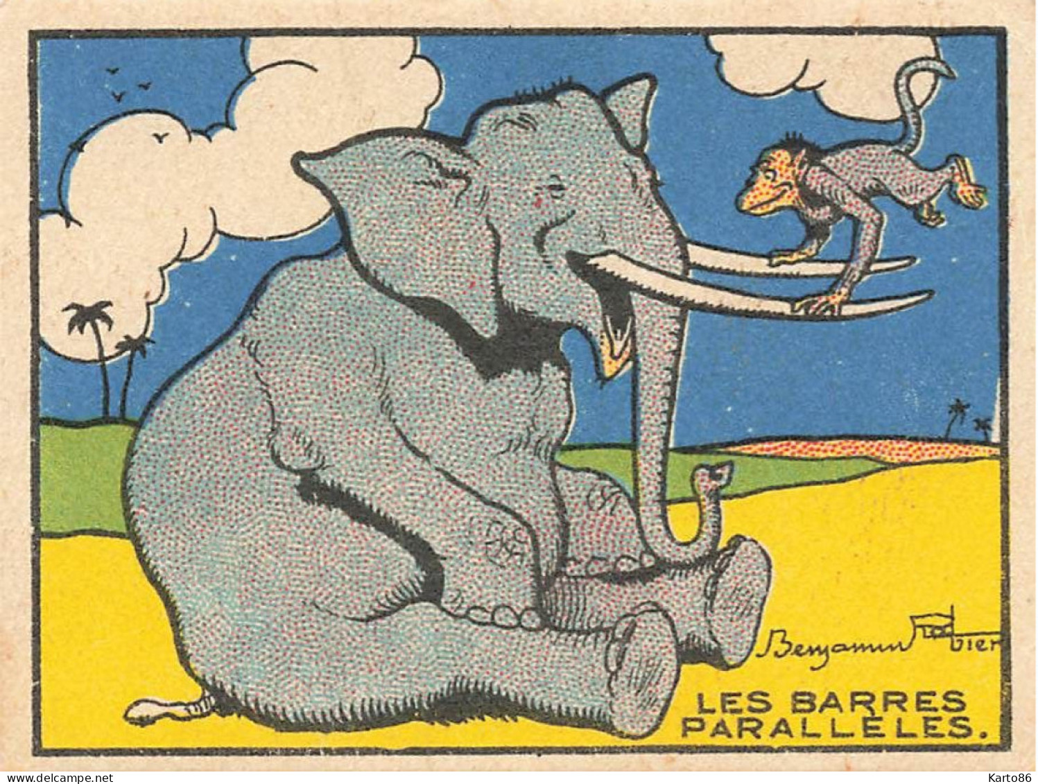 Benjamin RABIER * Image Chromo Illustrateur Rabier * Les Barres Parallèles * Publicité La Vache Qui Rit * éléphant Singe - Rabier, B.