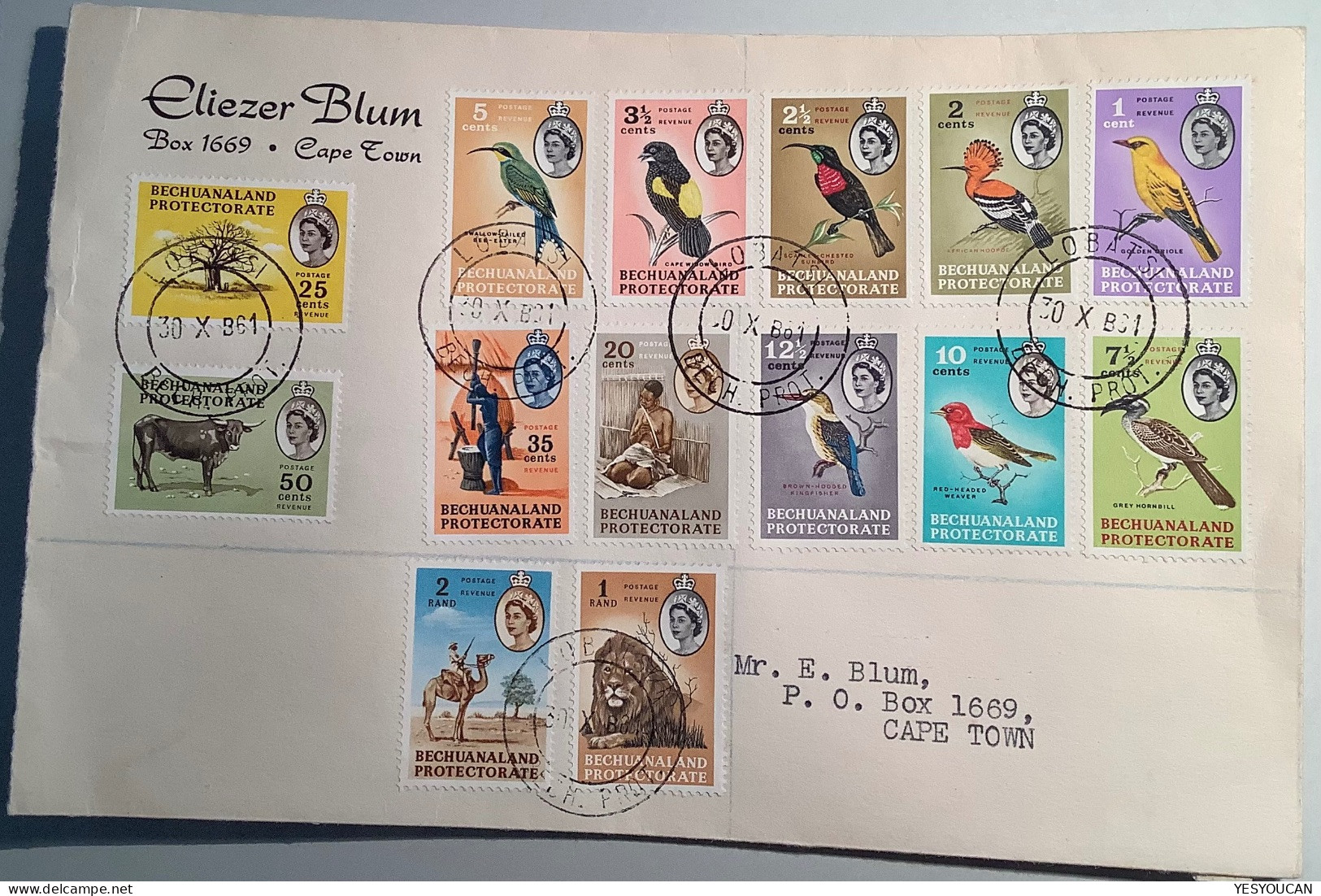 LOBATSI 1961 Bird Set SG.168-81 On VF Cover>South Africa (Lion Police Camel Woman Musician Baobab Tree Oiseaux Ox - 1885-1964 Protectoraat Van Bechuanaland