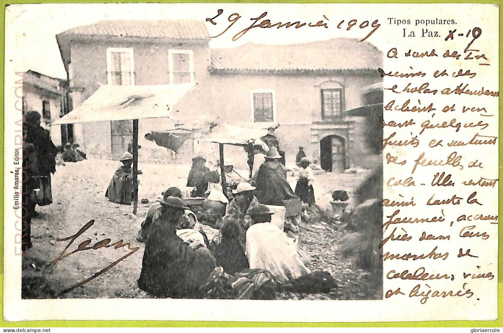 Af1434 - BOLIVIA - Vintage Postcard - La Paz - Indios, Ethnic - 1909 - Bolivie