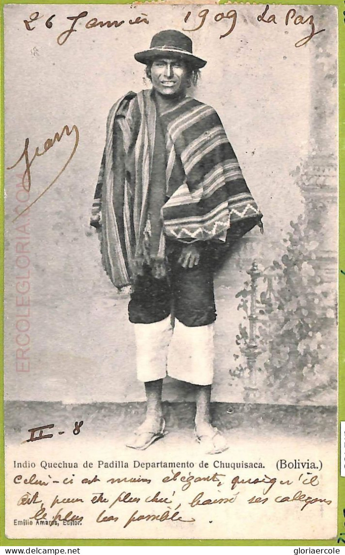 Af1435 - BOLIVIA - Vintage Postcard - Chuquisaca - Indios - Ethnic - 1909 - Bolivie
