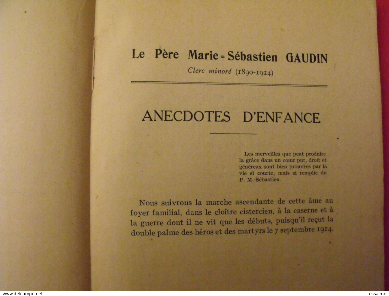 le père Marie-Sébastien Gaudin., breton trappiste soldat clerc minoré de l'abbaye de Notre-Dame de Port au Salut. 1914