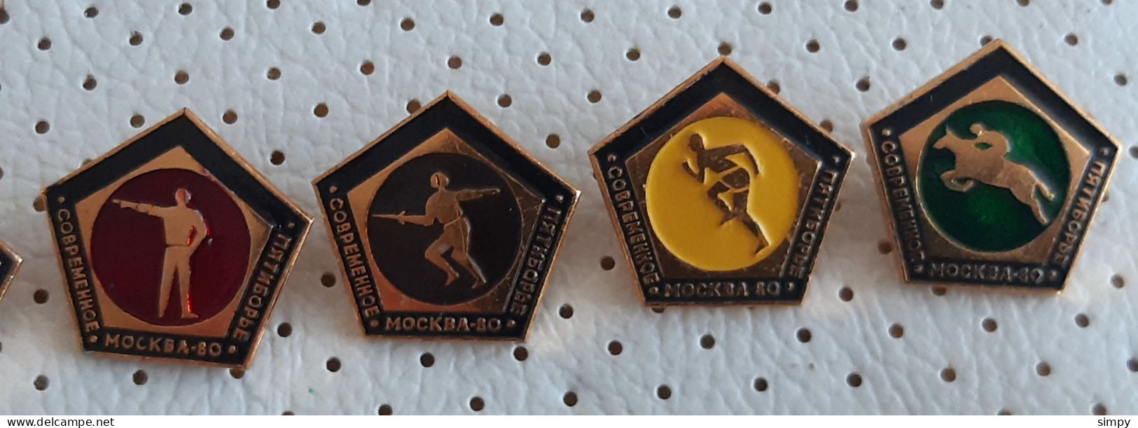 Fencing Swiming Shooting Athletics Equitation Olympic Games Moscow 1980 Complete Set Pins - Halterofilia