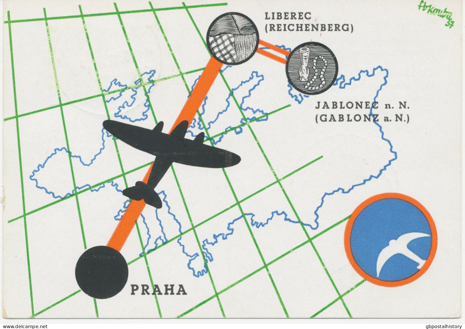 TSCHECHOSLOWAKEI 15.6.1937, Kab.-Erstflug CSA „LIBEREC (REICHENBERG) – PRAG“ - Corréo Aéreo