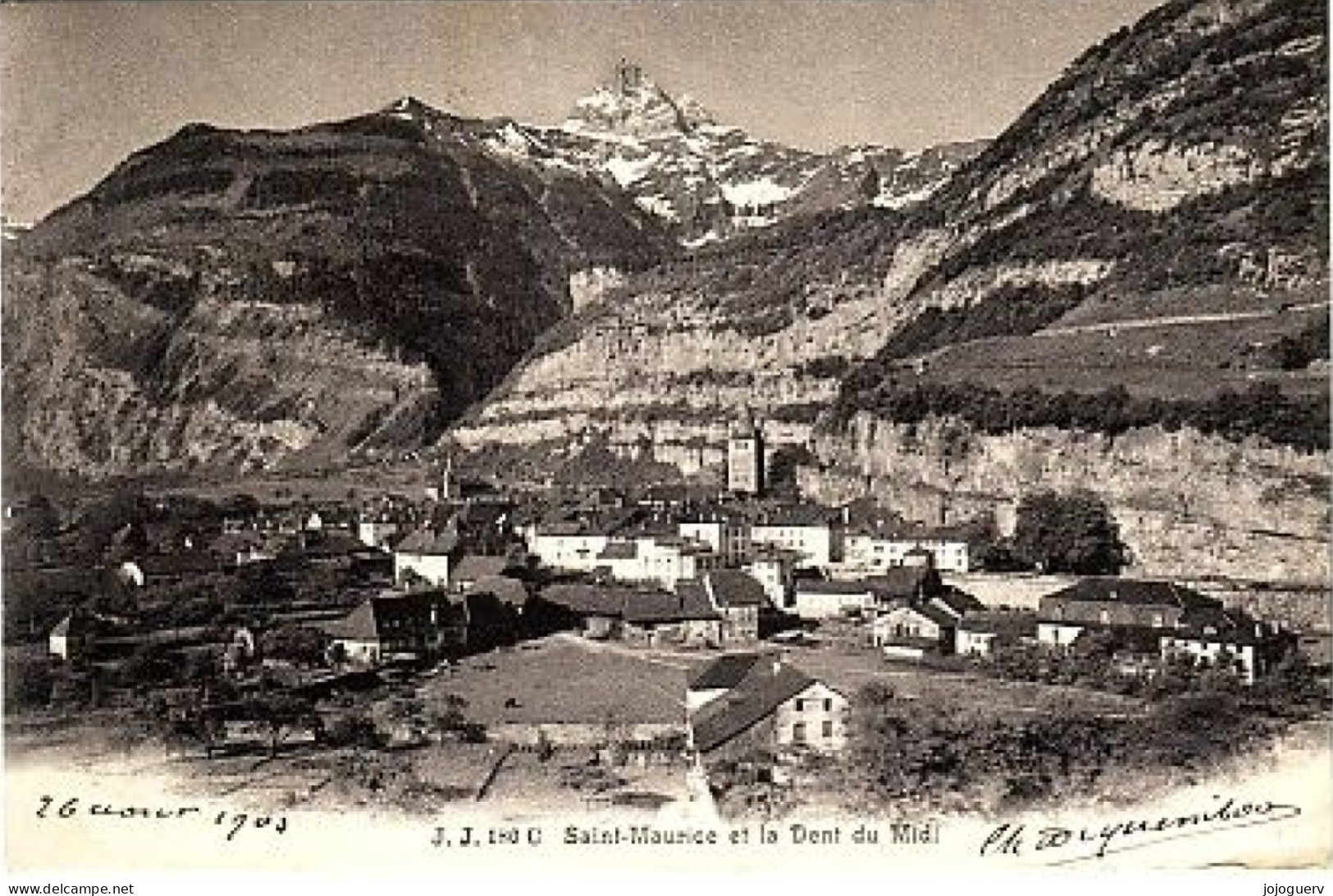 Saint Maurice (Suisse) Et La Dent Du Midi , Timbrée En 1905 - Saint-Maurice