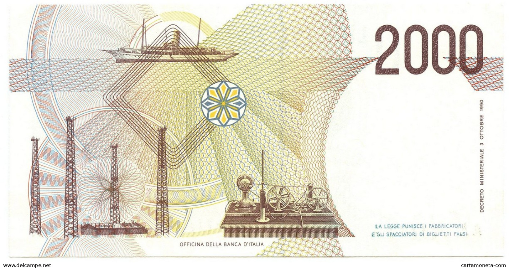 2000 LIRE GUGLIELMO MARCONI PRIMA SERIE TRIPLA A 24/10/1990 FDS - Autres & Non Classés