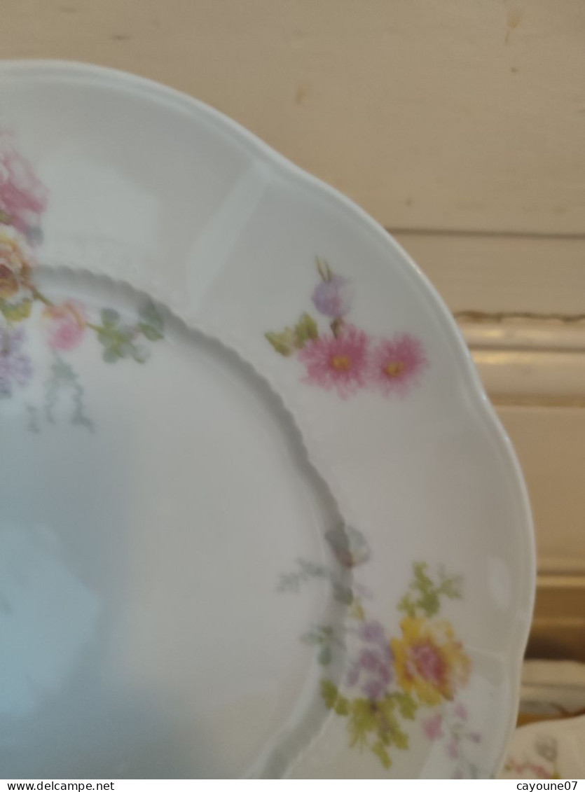 Charles  Ahrenfeldt six assiettes plates porcelaine de Limoges décor floral  vers 1900