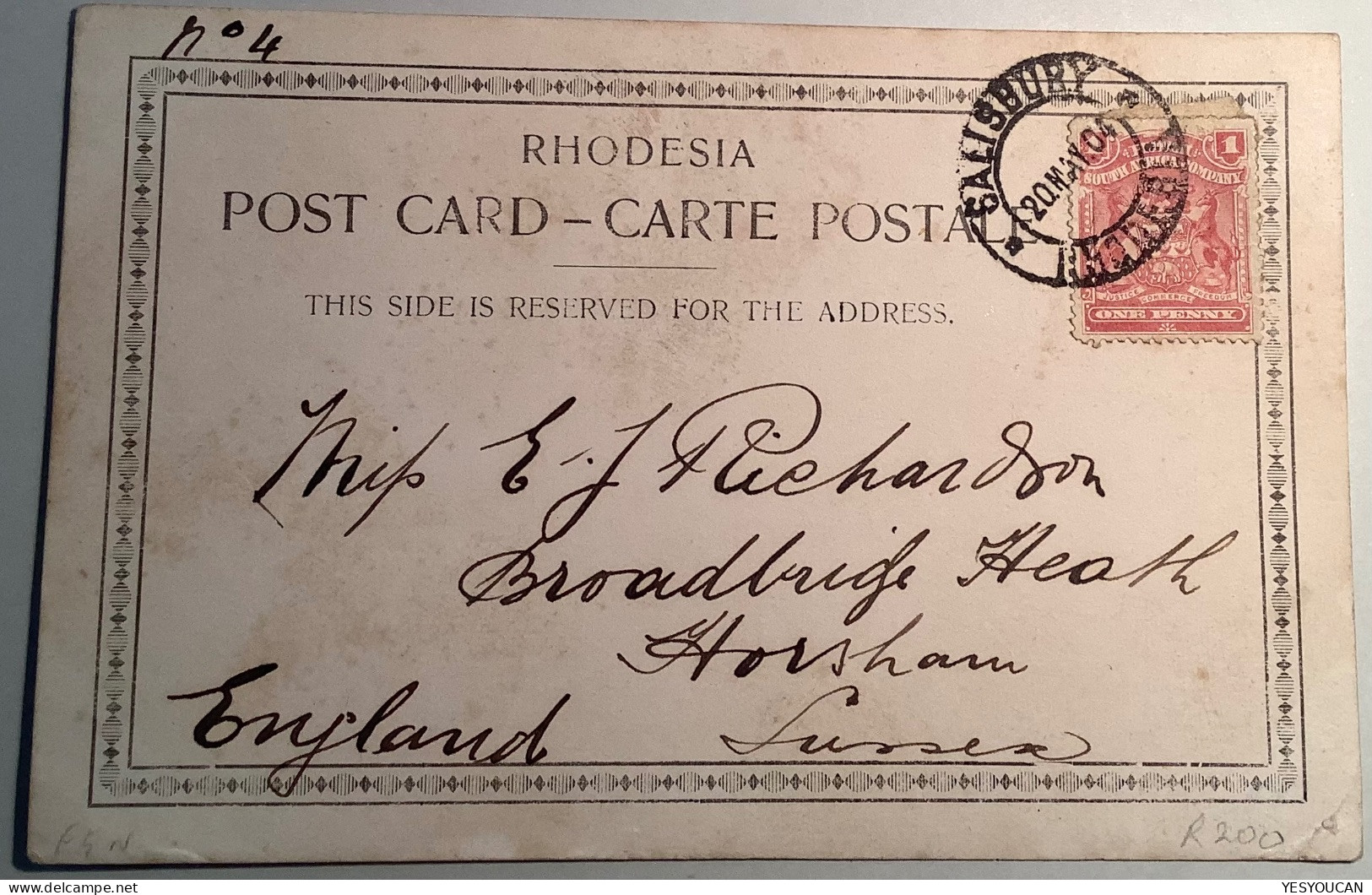 SALISBURY RHODESIA 1904 (Harare Zimbabwe) Rare Real Photo Postcard Frkd British South Africa Company (cpa Ppc Post Card - Simbabwe