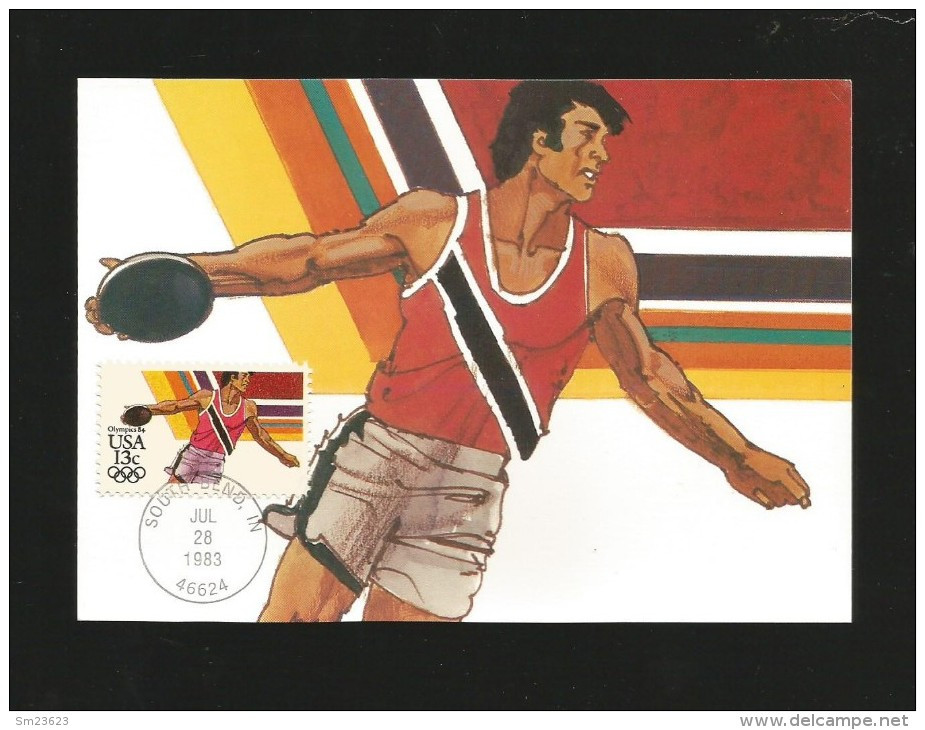 USA 1983 ,  Olympics 83 - Discus - Maximum Card - South Bend Jul 28 1983 - Cartoline Maximum