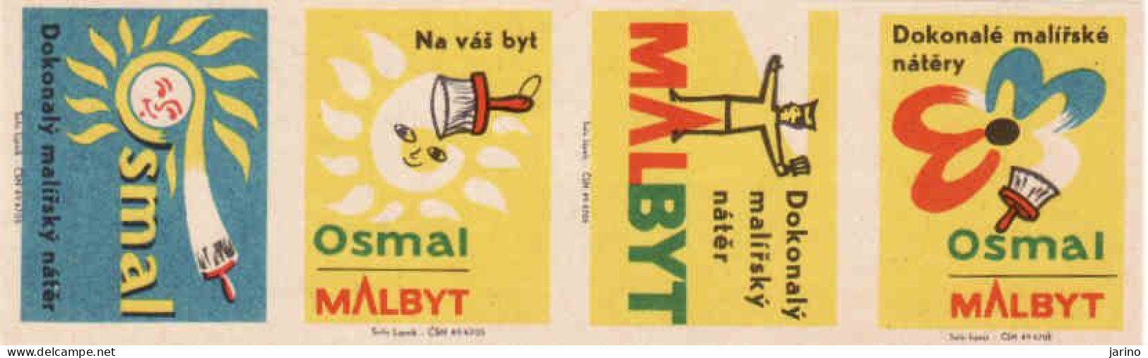 Czechoslovakia - Czechia 4 Matchbox Labels - Painting Flats, Paints, Brushes - Boites D'allumettes - Etiquettes
