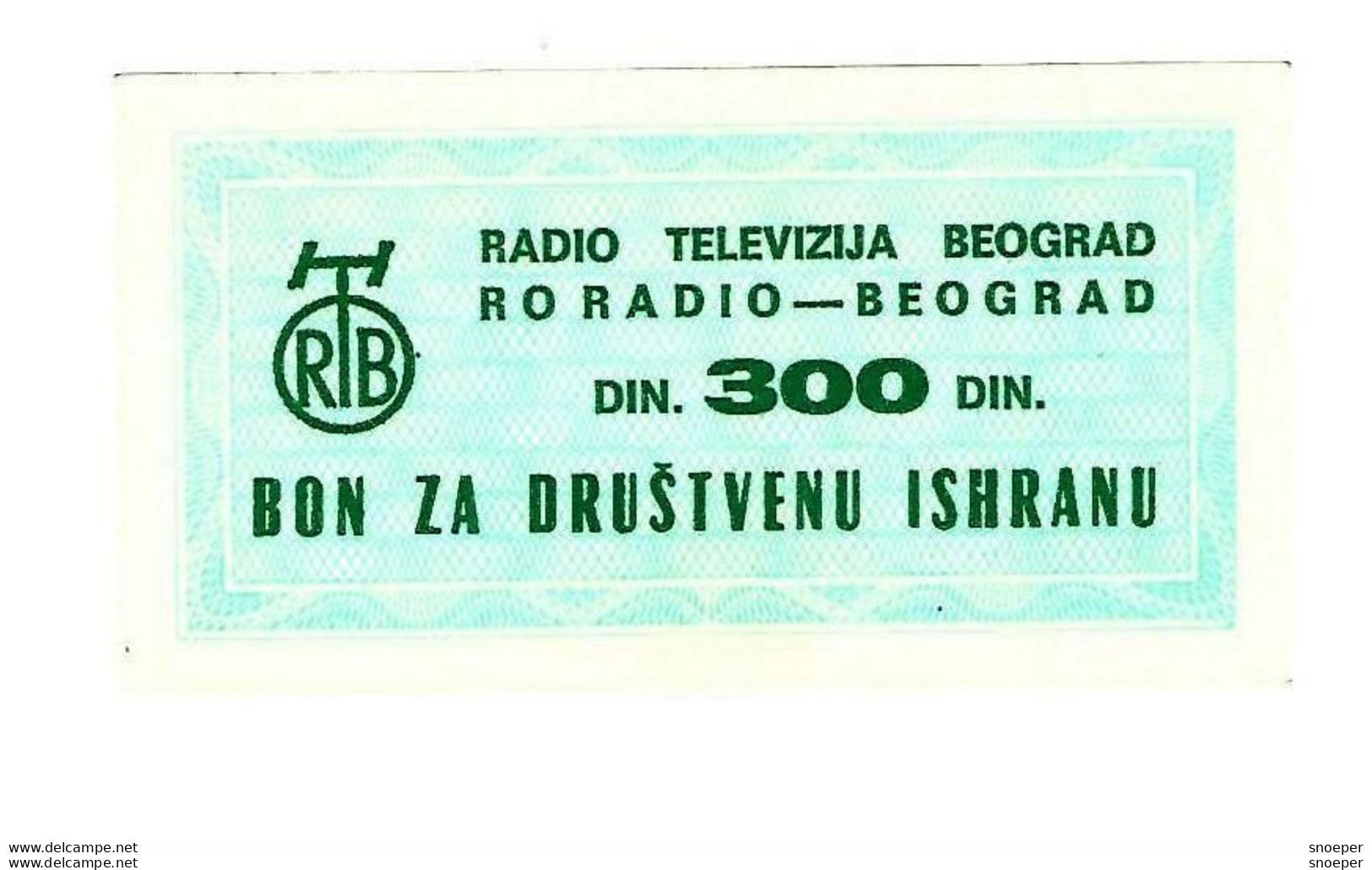 *serbia Beograd Radio & Tv Foodbon 300 Dinara  S35  Unc - Serbia