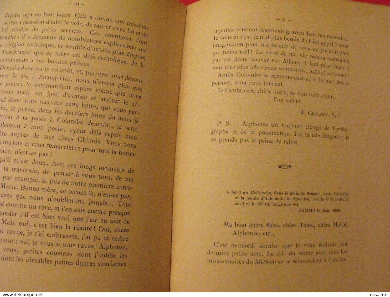 Journal D'un Missionnaire De Château-Gontier En Chine En 1893. J. Crochet. éd Leclerc à Château-Gontier, Sd - Pays De Loire