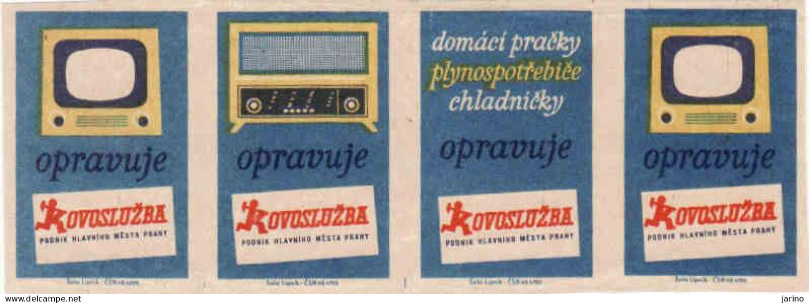 Czechoslovakia - Czechia 4 Matchbox Labels - The Metal Repair Service Repairs Household Appliances Radio, Television,.. - Boites D'allumettes - Etiquettes