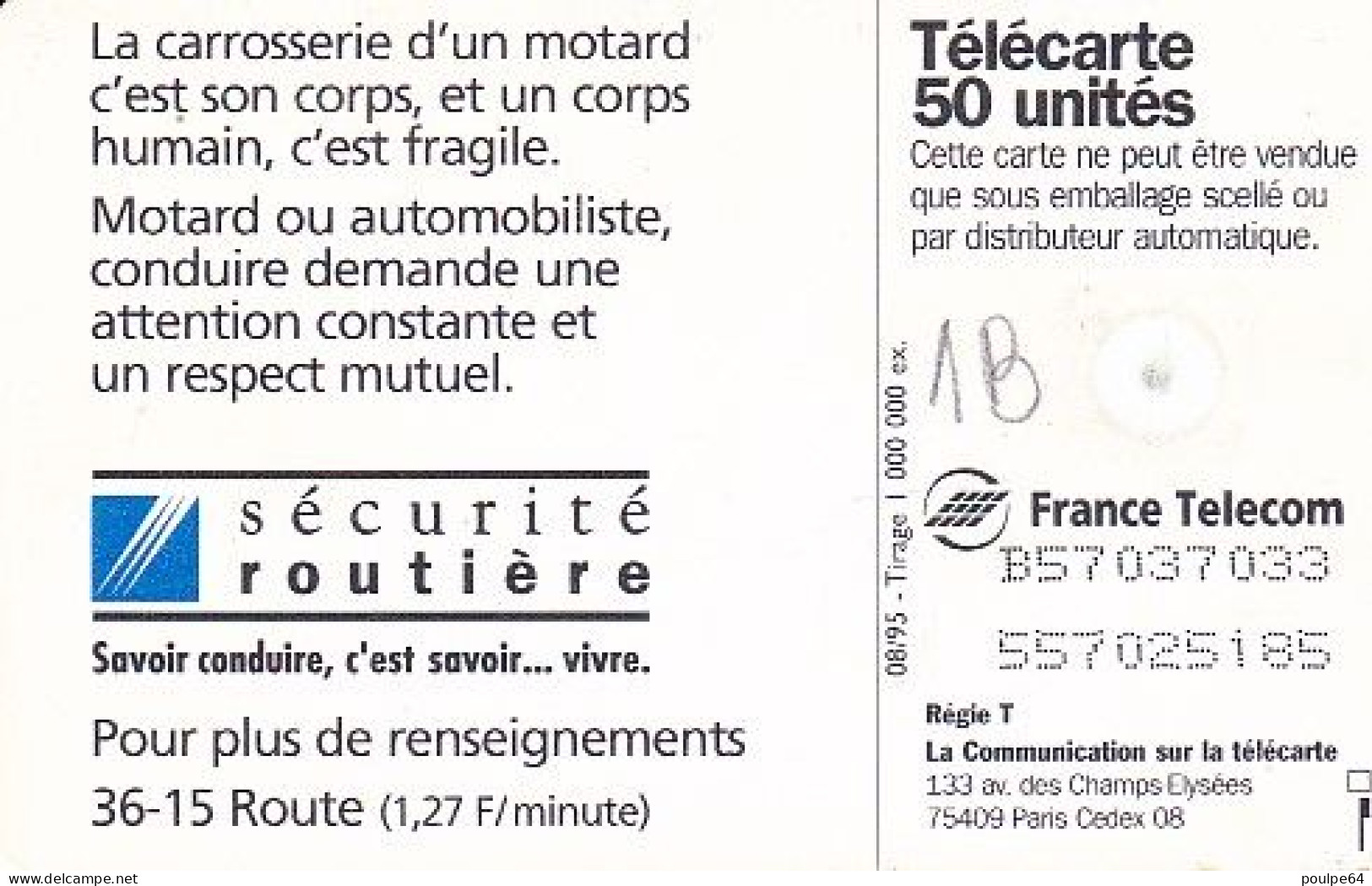 F582 - 08/1995 - FRAGILE " Sécurité Routière " - 50 GEM1B - 1995