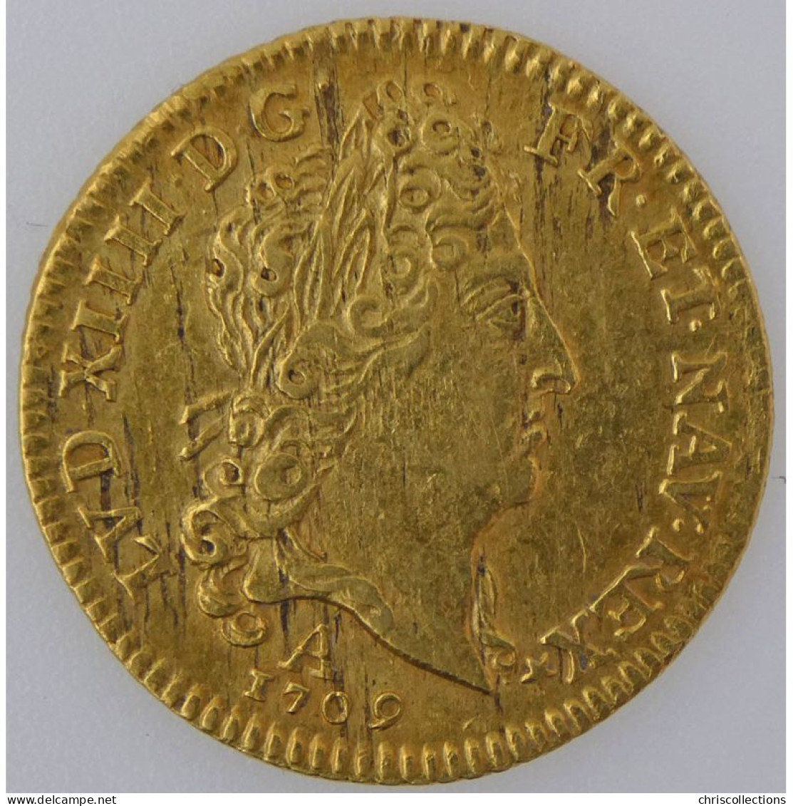 Monnaie Royales, Louis XIV, 1/2 Louis D'or Au Soleil 1709 A, KM# 388.1 - 1643-1715 Luis XIV El Rey Sol