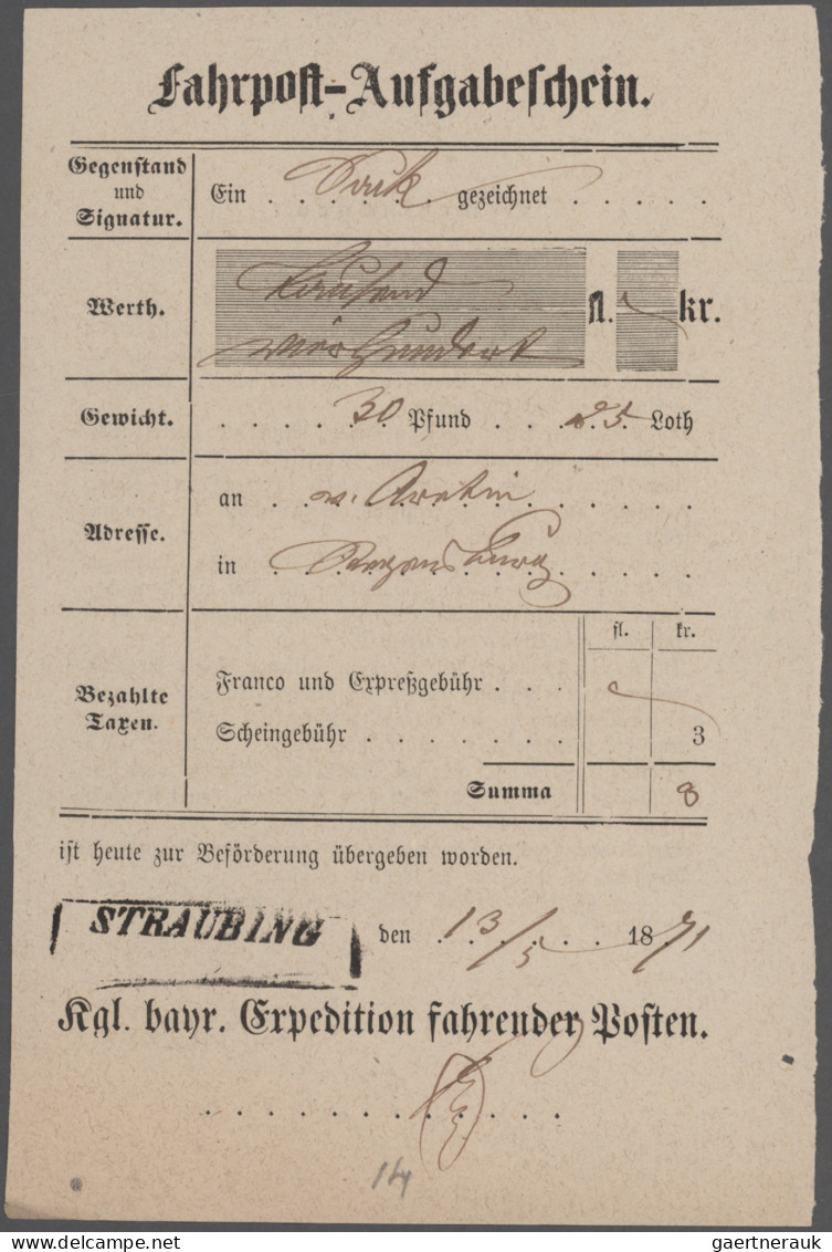 Bayern - Vorphilatelie: 1820/1870 (ca.) über 100 bayrische Post- und Aufgabensch