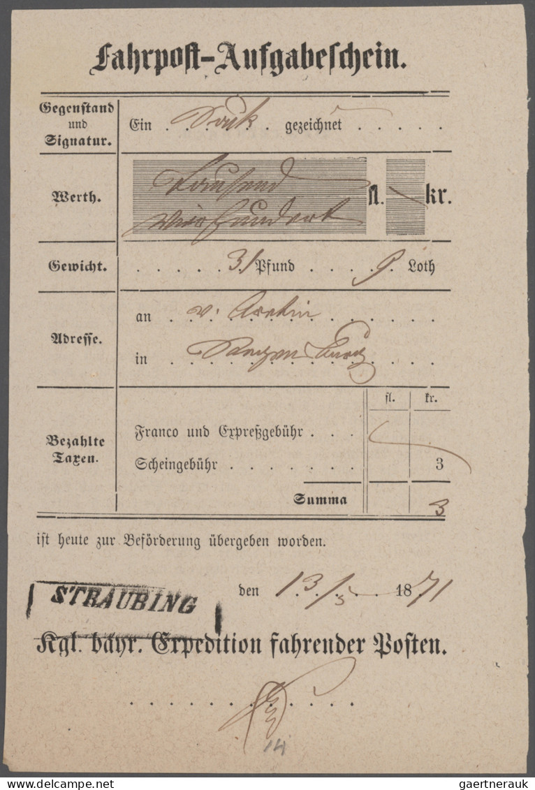 Bayern - Vorphilatelie: 1820/1870 (ca.) über 100 bayrische Post- und Aufgabensch