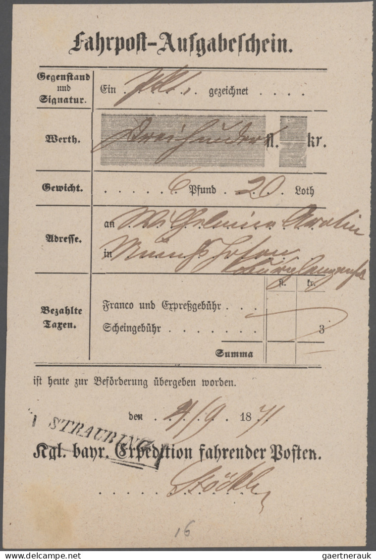 Bayern - Vorphilatelie: 1820/1870 (ca.) über 100 bayrische Post- und Aufgabensch