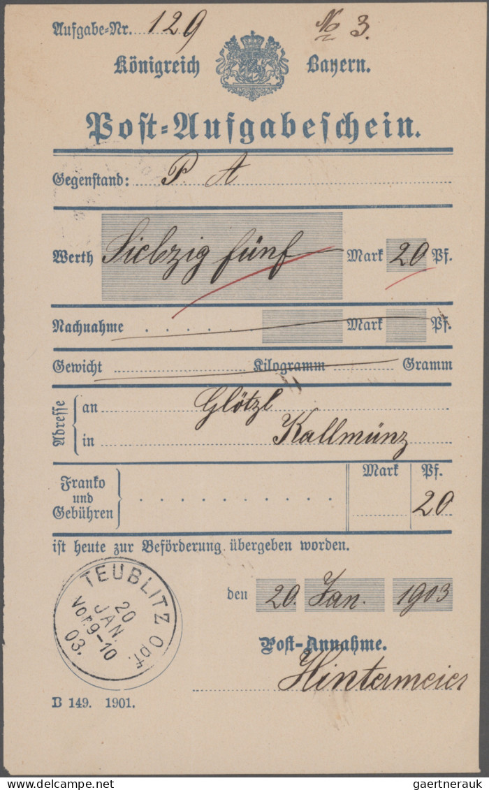 Bayern - Vorphilatelie: 1820/1870 (ca.) über 100 bayrische Post- und Aufgabensch