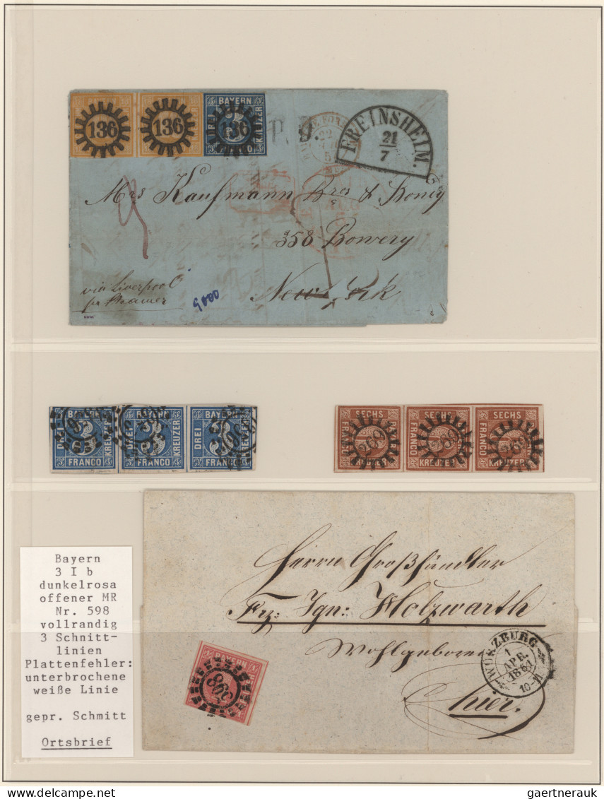 Bayern - Marken und Briefe: 1849, Sammlung gestempelter Ausgaben mit 4 Einsern (