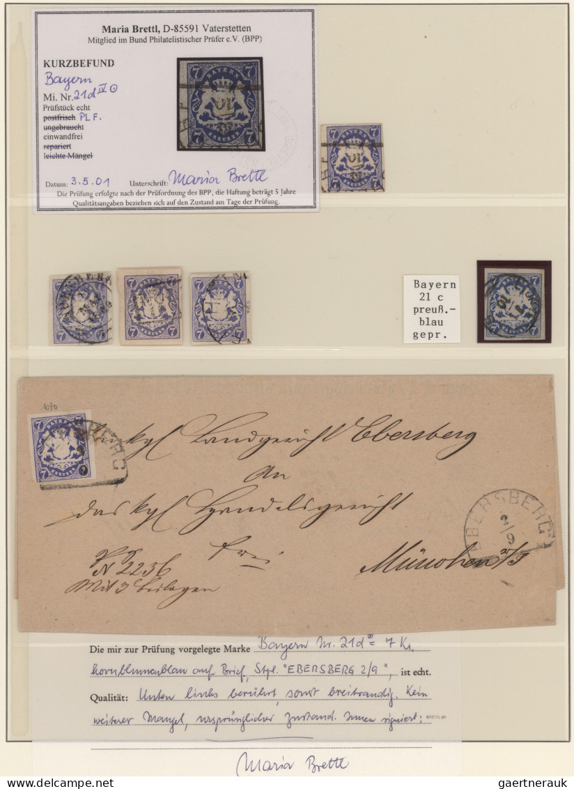 Bayern - Marken und Briefe: 1849, Sammlung gestempelter Ausgaben mit 4 Einsern (