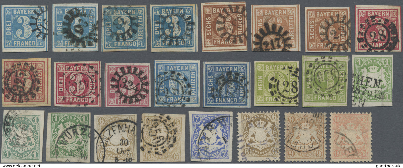 Bayern - Marken Und Briefe: 1850/1870 (ca.), Gestempeltes Lot Mit 24 Marken Der - Otros & Sin Clasificación