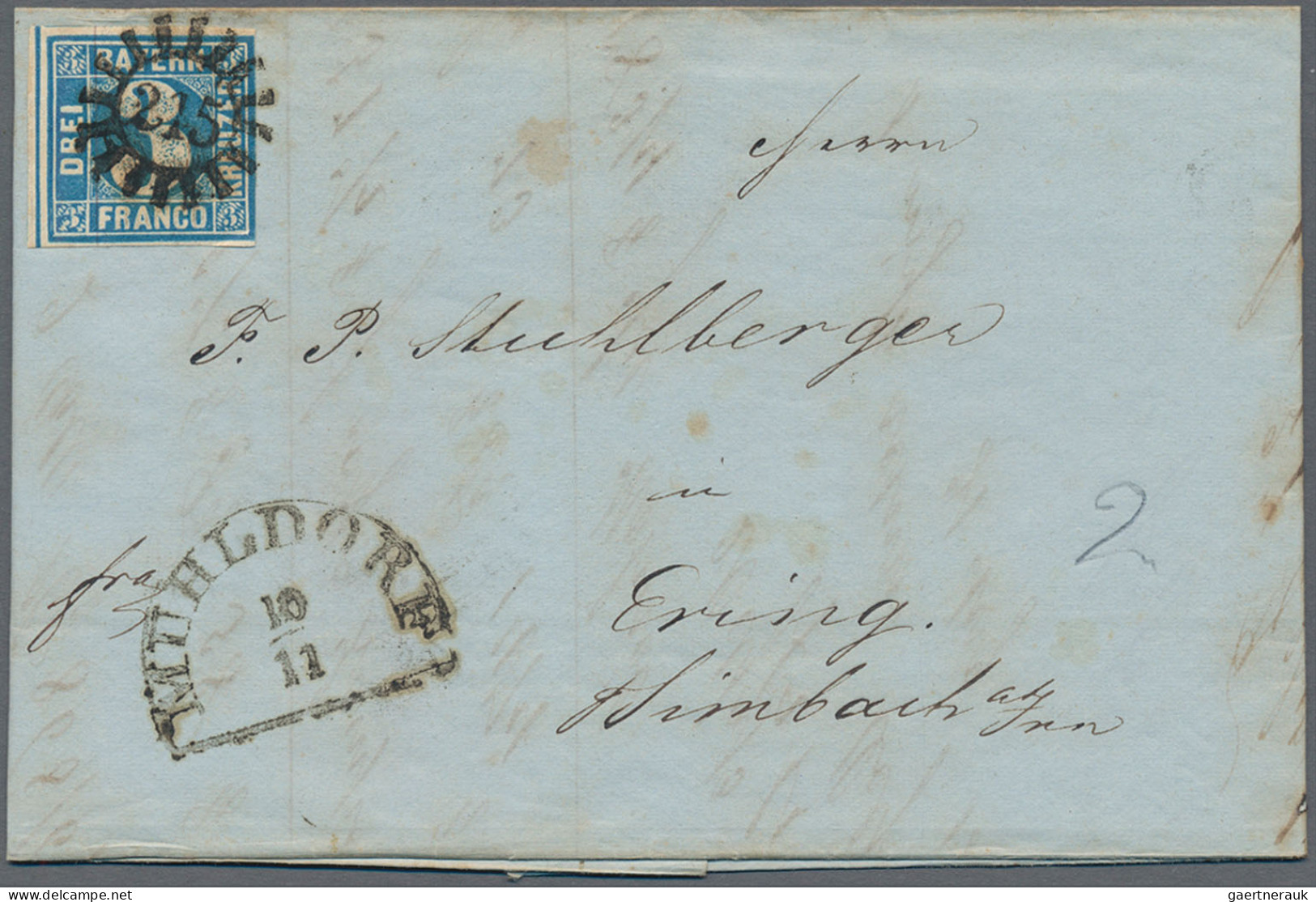 Bayern - Marken Und Briefe: 1851/1860 (ca.), 3 Kr. Blau (MiNr. 2 II), Partie Von - Otros & Sin Clasificación