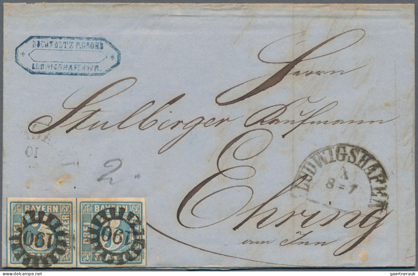 Bayern - Marken Und Briefe: 1851/1860 (ca.), 3 Kr. Blau (MiNr. 2 II), Partie Von - Sonstige & Ohne Zuordnung