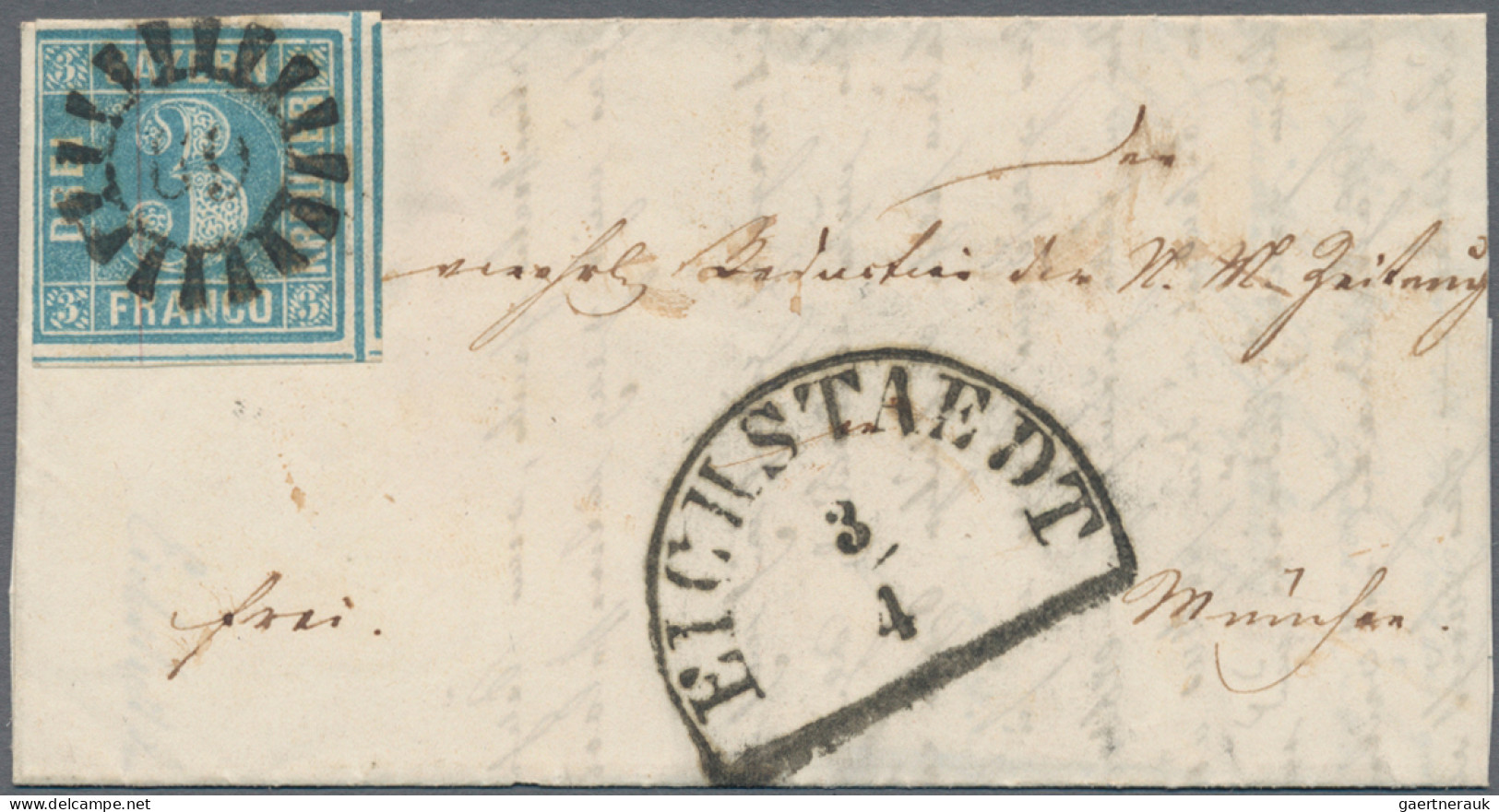 Bayern - Marken und Briefe: 1851/1860 (ca.), 3 Kr. blau (MiNr. 2 II), Partie von