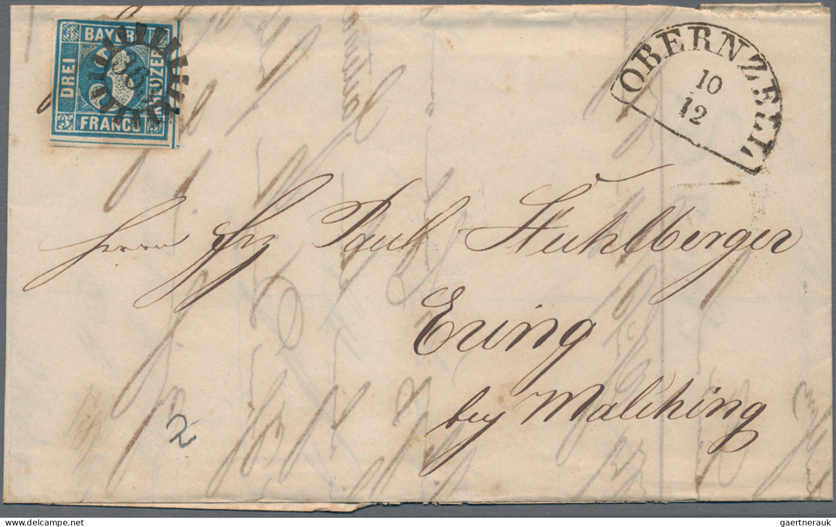 Bayern - Marken und Briefe: 1851/1860 (ca.), 3 Kr. blau (MiNr. 2 II), Partie von