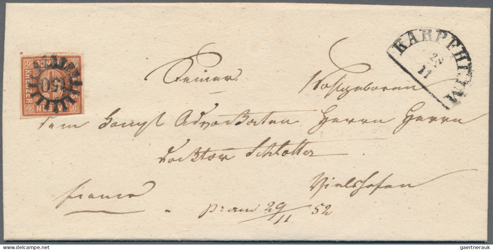 Bayern - Marken Und Briefe: 1852/1861 (ca.), 6 Kr. Braun (MiNr. 4 II), Partie Vo - Autres & Non Classés