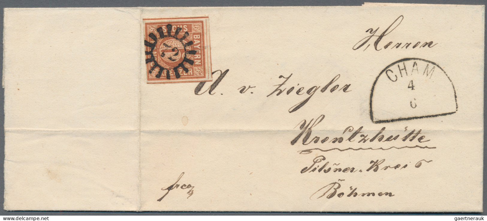 Bayern - Marken Und Briefe: 1852/1861 (ca.), 6 Kr. Braun (MiNr. 4 II), Partie Vo - Andere & Zonder Classificatie