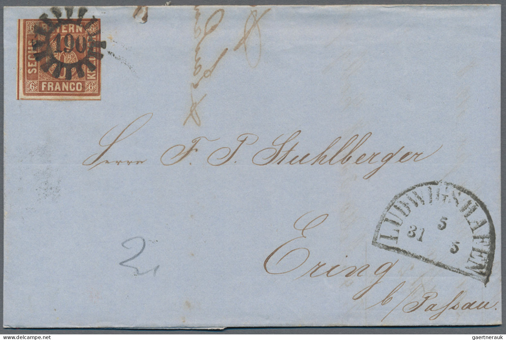 Bayern - Marken und Briefe: 1852/1861 (ca.), 6 Kr. braun (MiNr. 4 II), Partie vo