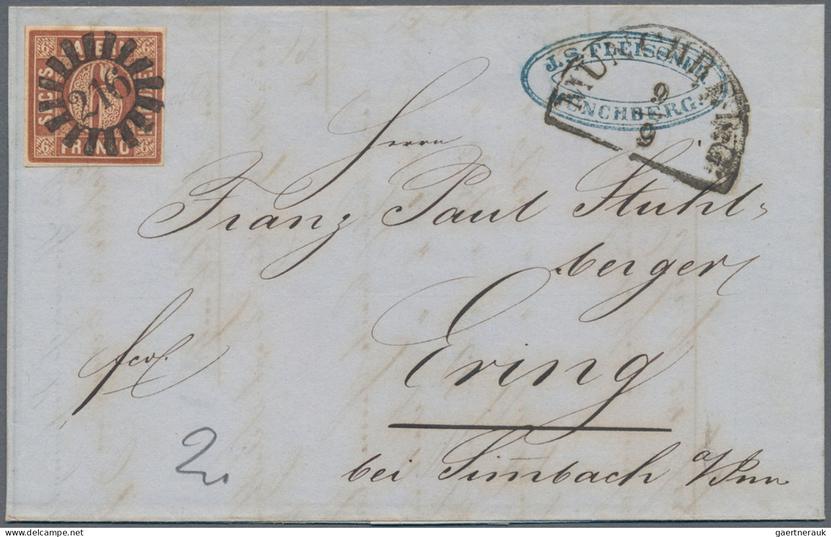 Bayern - Marken und Briefe: 1852/1861 (ca.), 6 Kr. braun (MiNr. 4 II), Partie vo